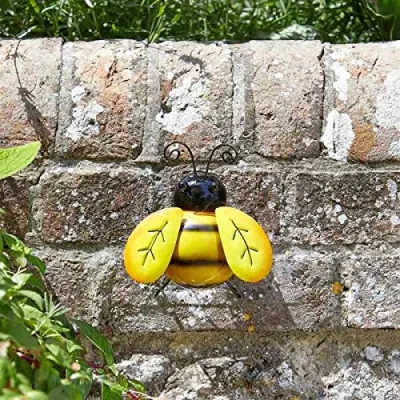 Image of Garden Mile® Novelty Colourful Small Bee Decor Hand Painted Steel Wall Art Bug Butterfly Bumble Sculpture Fun Outdoor Indoor Decoration (Small Bee)