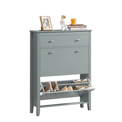 Image of SoBuy Shoe Cabinet Rack Storage Cupboard Organizer Unit with Drawers Grey W80 x D25 H108cm FSR89 HG