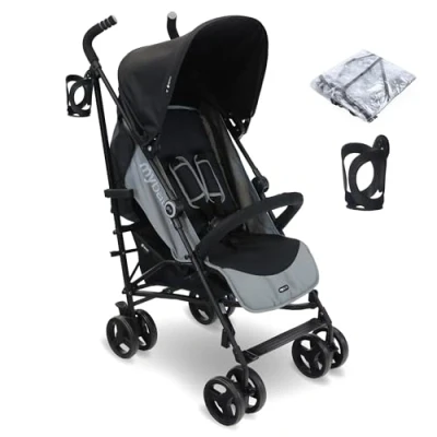 Image of My Babiie MB02 Stroller from Birth to 4 Years (22kg), Lightweight &amp; Compact Umbrella Fold, Travel Buggy for Toddlers Black Grey