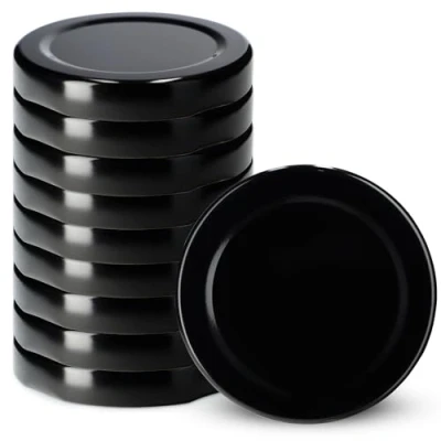 Image of KADAX Jar Lids Ø 53 mm, Sealing Solutions for Small Bottles and Mini Jars, Metal Tops with Three Threads Preserving Jam Honey (Black Lids, Set of 10)