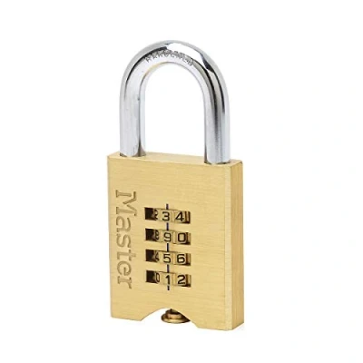 Image of Master Lock 651EURD 4 Digit Combination Padlock with Brass Body, Gold, 10 x 5,1 1,3 cm