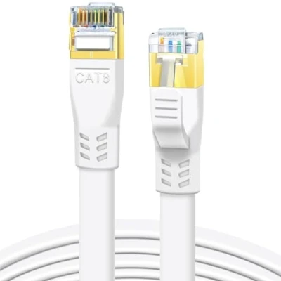 Image of DDMALL CAT 8 Ethernet Cable, 1m High Speed 40Gbps 2000MHz Flat CAT8 Patch Cord, Gigabit Internet Network LAN Cable with Gold Plated RJ45 Connector for Gaming, Modem, Router, PC (1m, White)