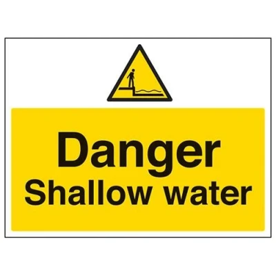 Image of VSafety Danger Shallow Water Sign Landscape 400mm x 300mm 1mm Rigid Plastic