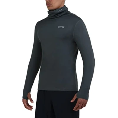 Image of TCA Men&#039;s Warm Up Long Sleeve Training Workout Funnel Neck Thermal Running Top with Thumbholes Darkest Spruce, XL