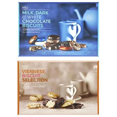 Image of Marks and Spencers Extremely Chocolatey Milk Dark White Chocolate Biscuits Assortment 450g Bundled with Viennese All Butter Biscuit Selection