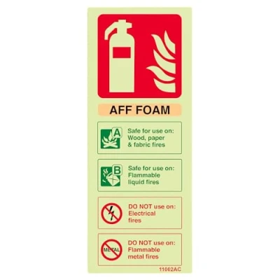 Image of V Safety Glow In The Dark Aff Foam Id Fire Extinguisher Sign 75mm x 200mm Self Adhesive Vinyl