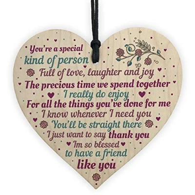 Image of RED OCEAN Special Handmade Wood Heart Plaque Gift Perfect For Your Best Friend Thank You Friendship Keepsake