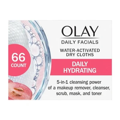 Image of Olay Daily Facials Clean Wipes, 4 in 1 Water Activated Cloths, 66 count Packaging may Vary