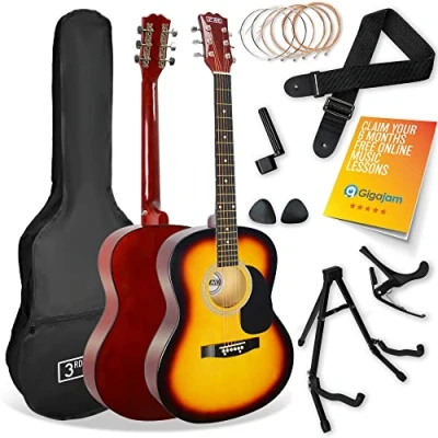 Image of 3rd Avenue Full Size 4/4 Acoustic Guitar Pack for Beginners 6 Months FREE Lessons, Gig Bag, Picks, Spare Strings, Stand, Strap, Capo Sunburst