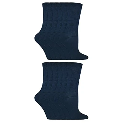 Image of 12 Pair Multipack Kids Bamboo Socks Sock Snob Childrens Plain Ideal School for Summer Girls &amp; Boys (12 3, Navy)