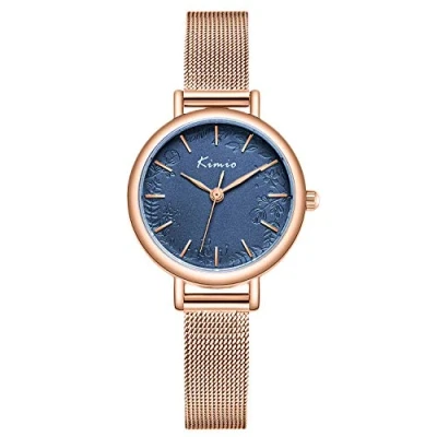 Image of RORIOS Women Watches Flower Pattern Dial Analogue Quartz Watch Stainless Steel Mesh Band Elegant Ladies Wristwatches