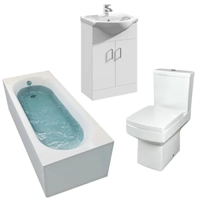 Image of Affine Bathroom Suite 1700mm Straight Bath Close Coupled Toilet Basin Sink Vanity Unit