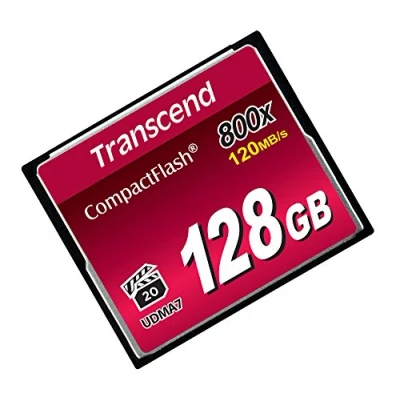 Image of Transcend 128GB CompactFlash 800 Memory Card, Up to 120/60 MB/s, Supports High Speed Ultra DMA Transfer Mode 7, Ideal for Resolution Full HD and 3D Video Recording TS128GCF800