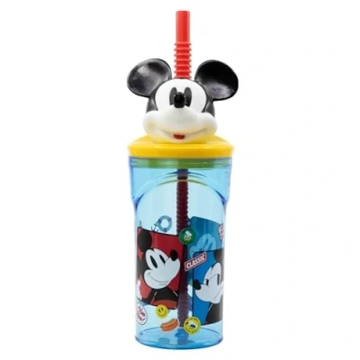 Image of Disney Mickey Mouse 3D Figurine Tumbler 360ml Kids Drink Cup with Straw &amp; Lid, BPA Free Plastic, Spill Proof, Lightweight, Fun Design for School, Travel Everyday Use