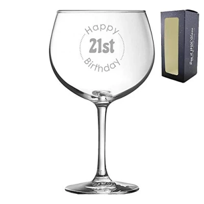 Image of Personalised Engraved Novelty Juniper Gin Balloon with Circular Birthday Design, Gift Boxed, Personalise for Any