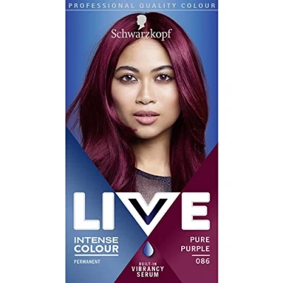 Image of Schwarzkopf LIVE Intense Colour Pure purple Permanent Hair Dye 086, Long Lasting with Built In Vibrancy Serum, fade resistant