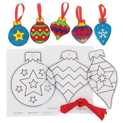 Image of Baker Ross FE989 Christmas Bauble Super Shrink Decorations Pack of 10, Make Your Own Decorations, Creative Activities for Kids, Ideal Arts and Crafts Project Children