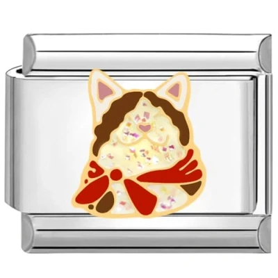 Image of Quiges 9mm Italian Style Charm Link Module Stainless Steel Happy cat for Bracelets