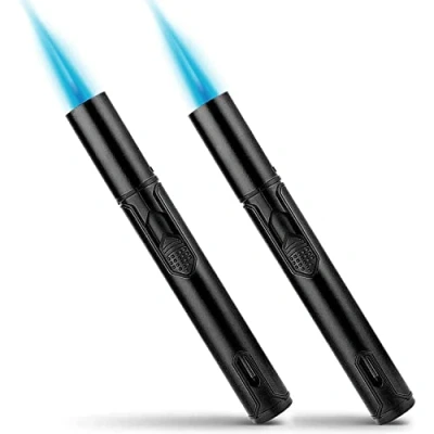 Image of Bbsisgo 2 Pack Jet Flame Lighter, 6.0 inch Gas Lighter with Visible Fuel Window, Refillable Windproof Butane for BBQ, Stove, Candle, Kitchen Cooker, Hobs, Black(Sold without Gas)