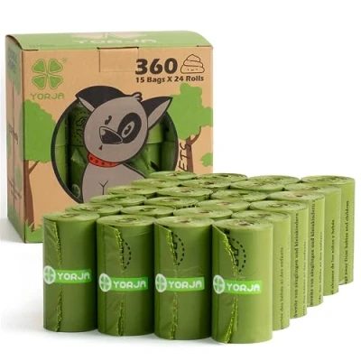 Image of YORJA Dog Poo Bags, 360 Pet Poop Extra Thick and Strong 100% Leak Proof Unscented Waste Bags (Green)