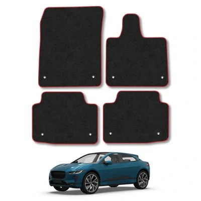 Image of Car Mats Compatible with Jaguar I Pace (2018 ) Tailored Fit Red Carpet Floor Set Accessory Custom 4 Pieces Anti Slip Backing &amp; Binding Trim Edge