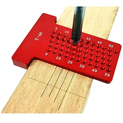Image of Precision Woodworking Tools, Aluminium Alloy Scribe Ruler Hole Positioning Metric Measuring Ruler, Gauge Carpenter Marking Tool (Red)