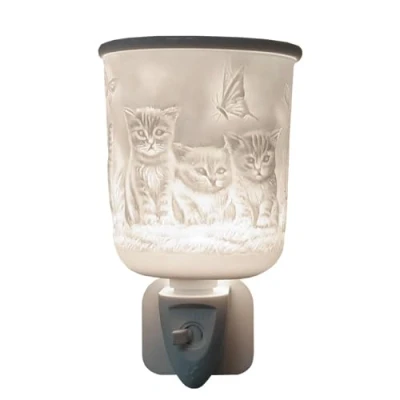Image of Cello Porcelain Plug In Wax Melt Burner Kitten Design Oil Burner. The Electric Creates a Stunning Cat Illumination. Gifts for Women, Ornament and Decor.
