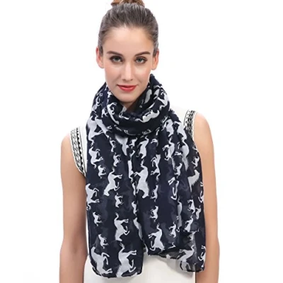 Image of Lina &amp; Lily Horses Print Women&#039;s Large Scarf Lightweight (Navy Blue)(Size: 180 X 90 cm)