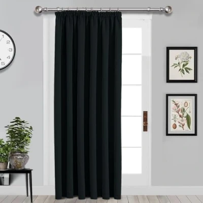 Image of Yorkshire Bedding Pencil Pleat Blackout Curtains for Living Room 66 x 84 Inch Thermal Insulated Super Soft 1 Panel Black Curtain with Tieback