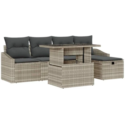 Image of vidaXL 6 Piece Garden Sofa Set with Cushions Light Grey Poly Rattan