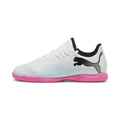 Image of Puma Future 7 PLAY IT JR Unisex Indoor football boots for kids, Size: 10K, White/black/poison pink Textile/synthetics