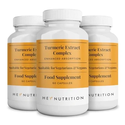 Image of Hey Nutrition Turmeric Extract Complex Vitamin D3 &amp; C, Black Pepper Support Muscle Joint Relief Maximum Potency Enhanced Absorption UK Manufactured 3 Pack 180 Vegan Capsules