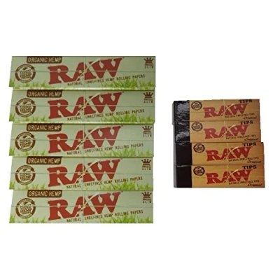 Image of Raw Organic Rolling Papers [5 Packs] with Tips Roaches [4 Booklets]