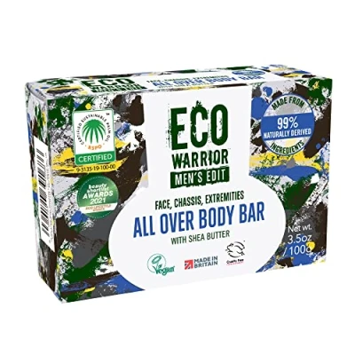 Image of Eco Warrior Men&#039;s Edit All Over Body Soap Bar Vegan, Cruelty Free, No SLS or Parabens Nourishing Mens with Added Shea Butter and a Blend of Essential Oils Gift for Him 100g