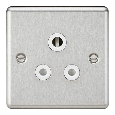 Image of KnightsBridge 5A Unswitched Socket Rounded Edge Brushed Chrome Finish with White Insert
