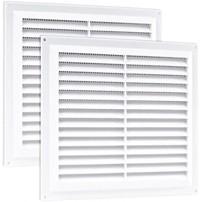 Image of 2X 9&quot; x White Plastic Louvre Air Vents Grille Flyscreen Cover Wall Door Mesh Grids