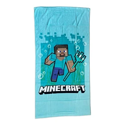 Image of Minecraft Beach Towel Large 70x140cm 100% Cotton Model Steve Trident Pool Official