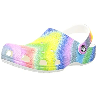 Image of Crocs Unisex Klassieke Tie Grafische Klomp Clog, White Multi Spray Dye, 3 UK