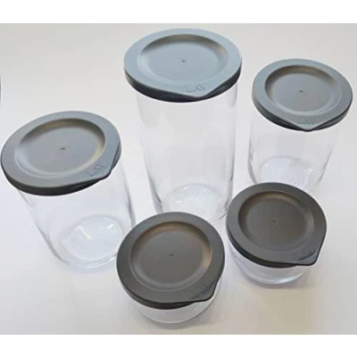 Image of TechAffect Glass Jars with Lids Airtight Pasta Storage Containers 1 Large, 2 Medium, Small Set of 5