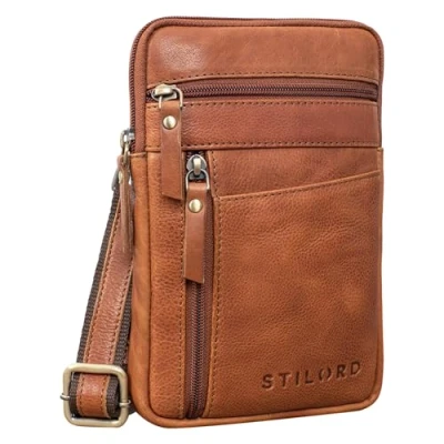 Image of STILORD &#039;Brooks&#039; Leather Belt Purse Chest Pouch for Phone Crossbody Bag Sling Travel Bumbag Genuine Vintage Leather, Colour:Texas Brown