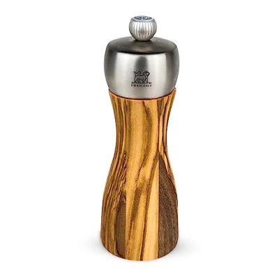 Image of Peugeot Fidji Manual Salt Mill Adjustable Grinder Olive Wood and Stainless Steel, Wood, 15 cm