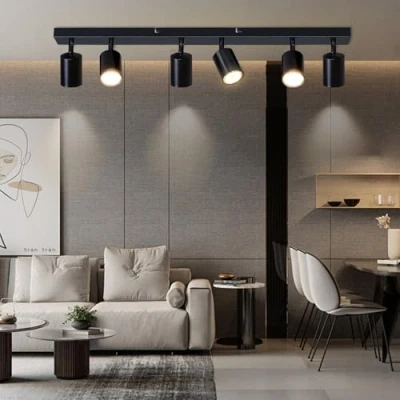 Image of Dehobo Ceiling Light 6 Flames Rotatable Kitchen Lights Lighting Way Modern Black LED Spotlight Industrial Bar Indoor Spot for Living Room Bedroom Hallway