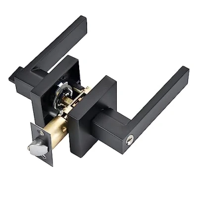 Image of Qrity Door Lever Handle Lock, Interior Privacy Lock for Bedroom, Cloakroom, Stoarge Room and Office, Latch Size 60/70mm, Square, Black