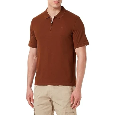 Image of JACK &amp; JONES Men&#039;s Jprblascott Zip SS Polo Sn Shirt, Emperador, M