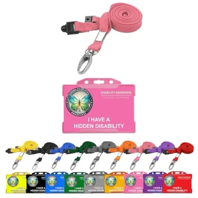 Image of Disability Awareness Card with Plain or Printed Lanyard and Matching Colour Holder 6 Colours to Choose from. Quantum Leap