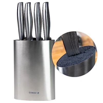 Image of Coninx Stainless Steel Kitchen Knife Block Modern Oval Holder &amp; Universal Without Knives Optimizing Only Safe, Stylish Storage for Home