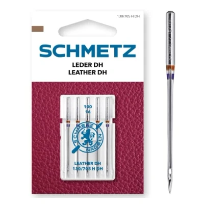 Image of SCHMETZ Sewing Machine Needles 5 Leather DH 130/705 H Needle Thickness: 100/16 Suitable for and Similar Materials Can be Used on All Standard Household