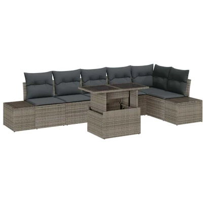 Image of vidaXL Garden Sofa Set with Storage 7 pcs Grey Poly rattan