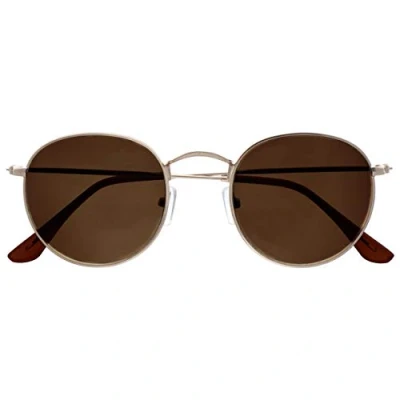 Image of OPULIZE Sol Sunglasses Thin Rimmed Retro Round Metal Frames Scratch Resistant Tinted Lens UV400 Protection Gold Dark Brown Tips Mens Womens S94 9 +0.00