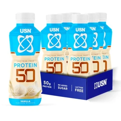 Image of USN Trust 50 Pre mixed &amp; Ready to Drink Protein Shake Bottles: 6 x 500 ml Vanilla High Recovery Drinks